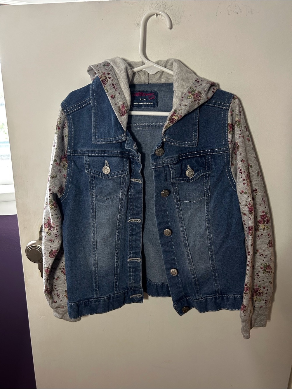 Wallflower Blue Denim Jacket with Gray Floral Hood